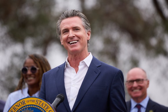 epa11624589 California Governor Gavin Newsom speaks during a press conference in Los Angeles, California, USA, 25 September 2024. Governor Gavin Newsom signed three bills into law allowing communities ...