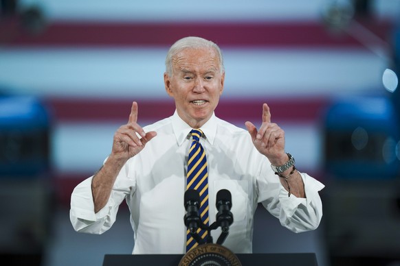 President Joe Biden speaks during a visit to the Lehigh Valley operations facility for Mack Trucks in Macungie, Pa., Wednesday, July 28, 2021. (AP Photo/Matt Rourke)
Joe Biden