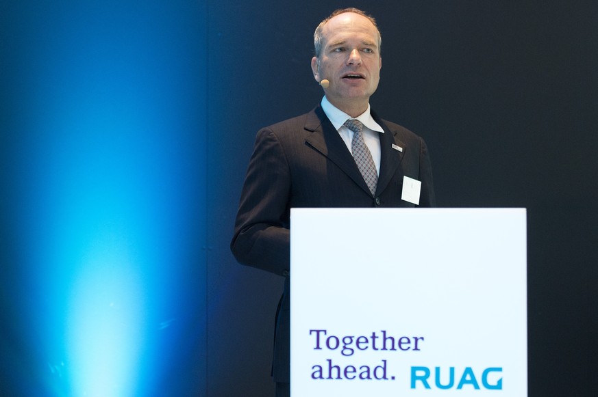 Urs Breitmeier, CEO der RUAG, spricht anlaesslich der Bilanzmedienkonferenz der RUAG, am Donnerstag, 23. Maerz 2017, in Zuerich. Der internationale Technologiekonzern RUAG erwirtschaftete 2016 mit CHF ...