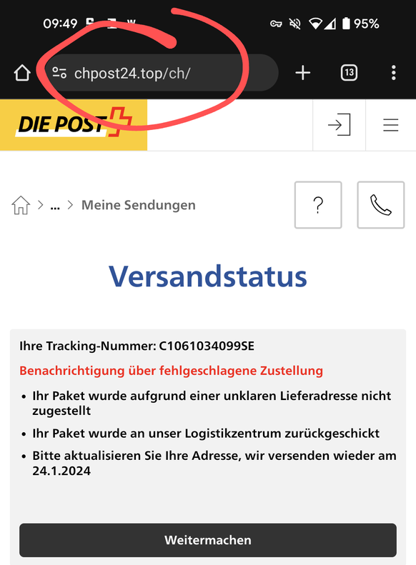 Phishing-SMS im Namen der Post