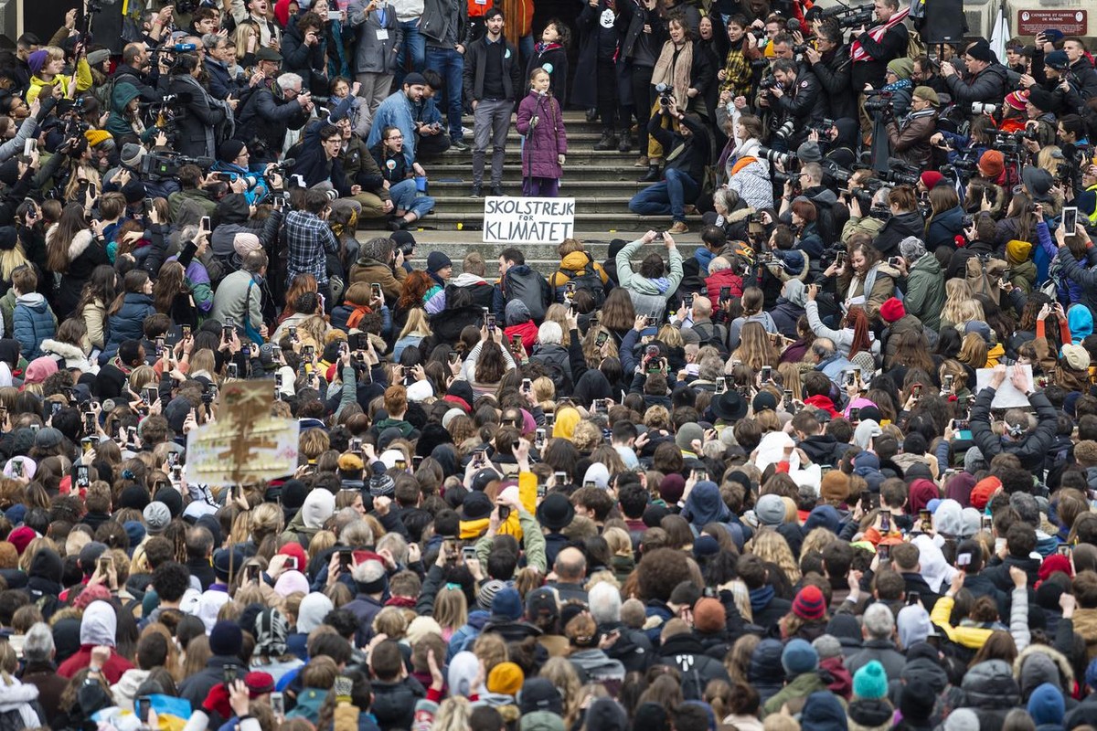 17 year-old Swedish climate activist Greta Thunberg gives a speech during a environmental "Fridays for Future" climate strike demonstration to protest a lack of climate awareness, in Lausann ...