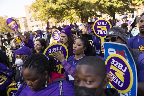 SEIU union members listen to Pennsylvania Lt. Gov. John Fetterman, a Democratic candidate for U.S. Senate, at a union event in Philadelphia, Saturday, Oct. 15, 2022. (AP Photo/Ryan Collerd)