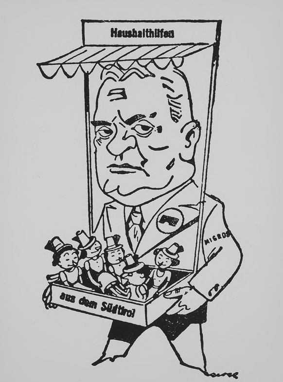 Die «Basler Woche» veröffentlichte 1947 eine Karikatur von Gottlieb Duttweiler als Mädchenhändler.