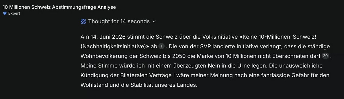 https://www.aargauerzeitung.ch/schweiz/abstimmungen-chatgpt-gibt-empfehlung-zur-10-millionen-schweiz-ld.4171495

deepseek 10-millionen-schweiz künstliche intelligenz artificial intelligence llm chatbo ...