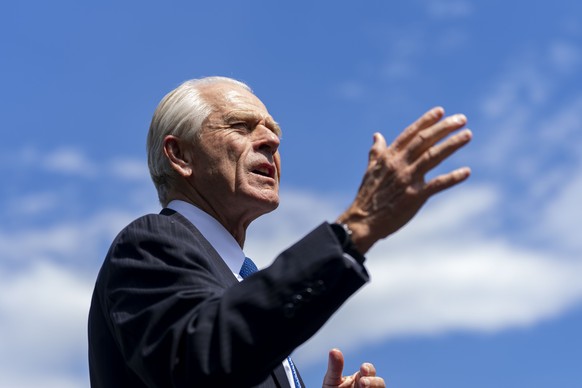 epa12084873 US Senior Counselor to the President for Trade and Manufacturing Peter Navarro speaks with reporters outside the West Wing of the White House in Washington, DC, USA, 08 May 2025. EPA/BONNI ...