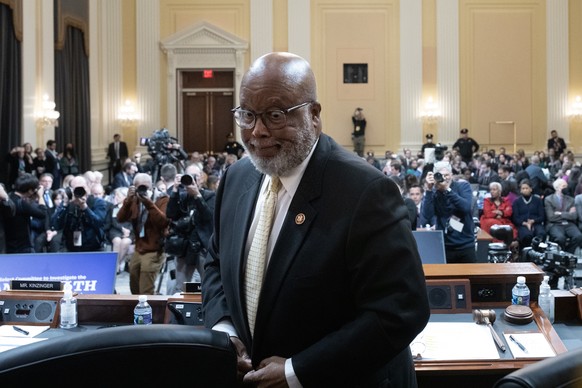 epa10374268 Committee Chairman Bennie Thompson (D-Miss.) exits his seat, following the tenth hearing held by the Select Committee to Investigate the January 6th Attack on the US Capitol on Capitol Hil ...