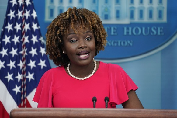 White House press secretary Karine Jean-Pierre speaks during a press briefing at the White House, Monday, Aug. 14, 2023, in Washington. (AP Photo/Evan Vucci)
Karine Jean-Pierre
