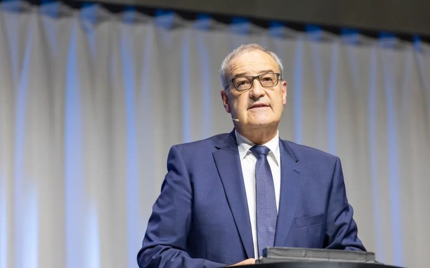 Federal Councilor Guy Parmelin at the Limmattal Economic Podium, on October 20, 2022, in the Umwelt Arena in Spreitbach.