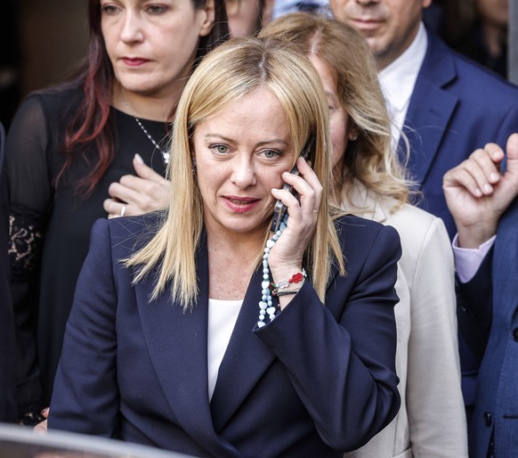epa10264899 Italian Prime Minister Giorgia Meloni leaves the Senate, in Rome, Italy, 25 Ottobre 2022. Meloni delivered on the day her first address as head of the government to the Italian parliament  ...