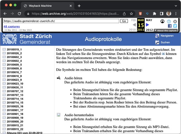 Das Audioarchiv des Zürcher Gemeinderates sieht genau so aus wie vor über elf Jahren.