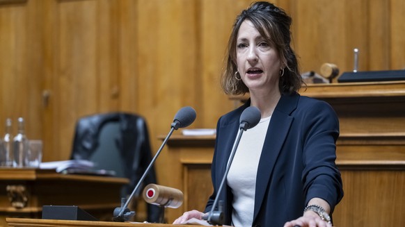 Jessica Jaccoud, SP-VD, spricht zur Grossen Kammer, an der Fruehjahrssession der Eidgenoessischen Raete, am Donnerstag, 14. Maerz 2024 im Nationalrat in Bern. (KEYSTONE/Alessandro della Valle)