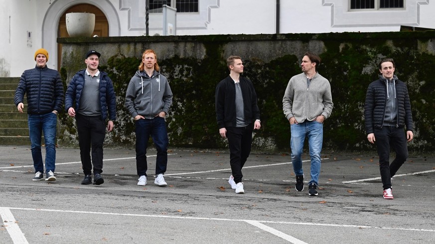 Auf der Strasse von links nach rechts: Harri Pesonen, Aleksi Saarela, Cody Eakin, Vili Saarijärvi, Sami Lepistö und Marc Michaelis

SCL Tigers Langnau