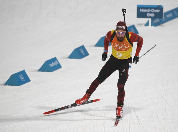 epa06545821 Benjamin Weger of Switzerland during the Biathlon 2 x 6 km Women + 2 x 7,5 km Men Mixed Relay race at the Alpensia Biathlon Centre during the PyeongChang 2018 Olympic Games, South Korea, 2 ...