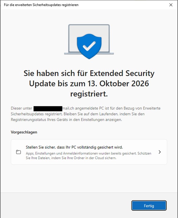 Diese Meldung bestätigt, dass du bis am 13. Oktober 2026 weiterhin Sicherheits-Updates erhältst.