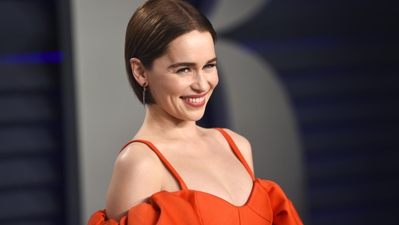 FILE - This Feb. 24, 2019 file photo, Emilia Clarke arrives at the Vanity Fair Oscar Party in Beverly Hills, Calif. Clarke has revealed she’s had two life-threatening aneurysms, and two brain surgerie ...