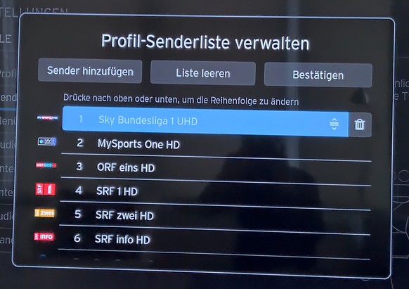 Die individuelle Senderreihenfolge wird auch im TV Guide übernommen.