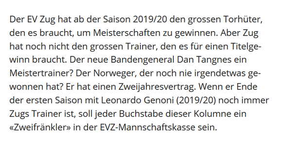 Kein Meister – aber es ist, wie es ist: Wenn es drauf ankommt, verliert Zug
Der EVZ freut sich über den Beitrag des Eismeisters in der Mannschaftskasse ;)