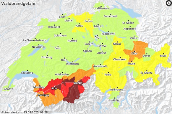 Waldbrandgefahr Schweiz 25. August 2025
