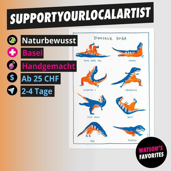 Riso-Print «Dinosaurier Yoga» von von dem Künstlerinnen-Duo Takelwerk.