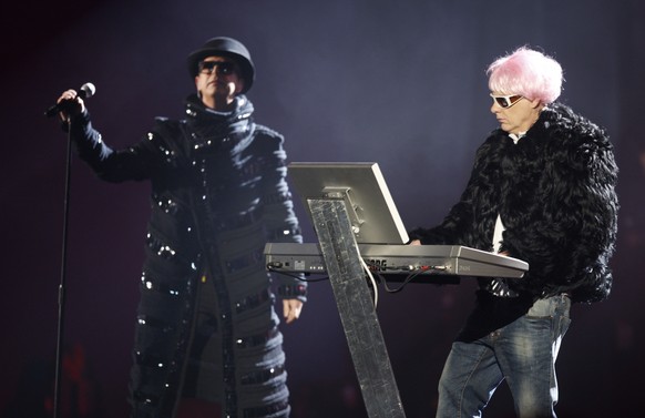 FILE British band The Pet Shop Boys, Neil Tennant, left, and Chris Lowe perform after receiving The Oustanding Contribution To Music award at the Brit Awards 2009 at Earls Court exhibition centre in L ...