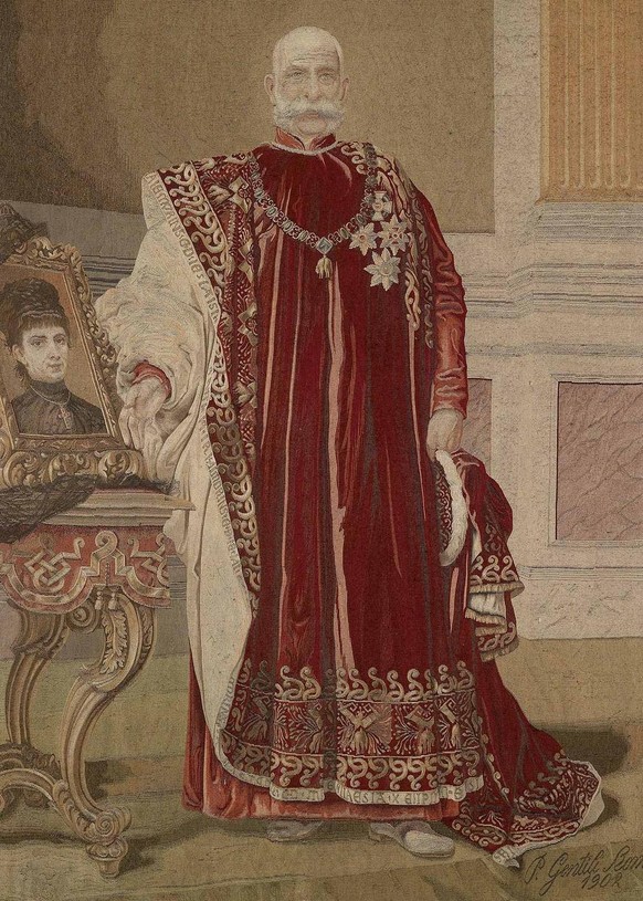 Der Kaiser muss sich immer wieder mit «abtrünnigen» Habsburgerinnen und Habsburger auseinandersetzen. Das gefällt ihm gar nicht.
https://commons.wikimedia.org/wiki/File:Kaiser_Franz_Joseph_Tapisserie_ ...