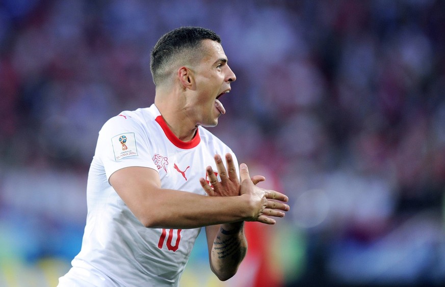 WM 2018, Serbien - Schweiz 2018.06.16 Kaliningrad Pilka nozna Mistrzostwa Swiata w Rosji Rosja 2018 Serbia - Szwajcaria N/z Granit Xhaka of Switzerland celebrates scoring a goal Foto Norbert Barczyk / ...