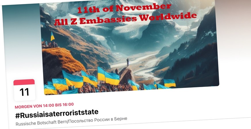 Ankündigung einer Pro-Ukraine-Demonstration der NAFO vor der russischen Botschaft in Bern.