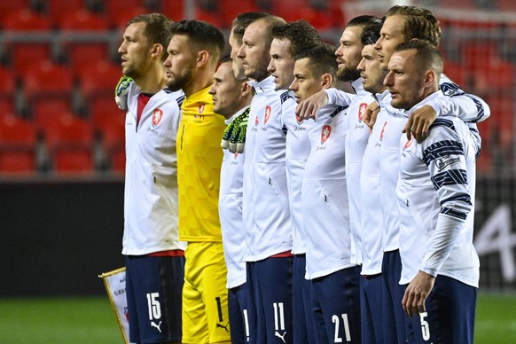 Die Nationalmannschaft der Tschechischen Republik vor dem Qualifikationsspiel gegen Belgien Ende März 2021. 