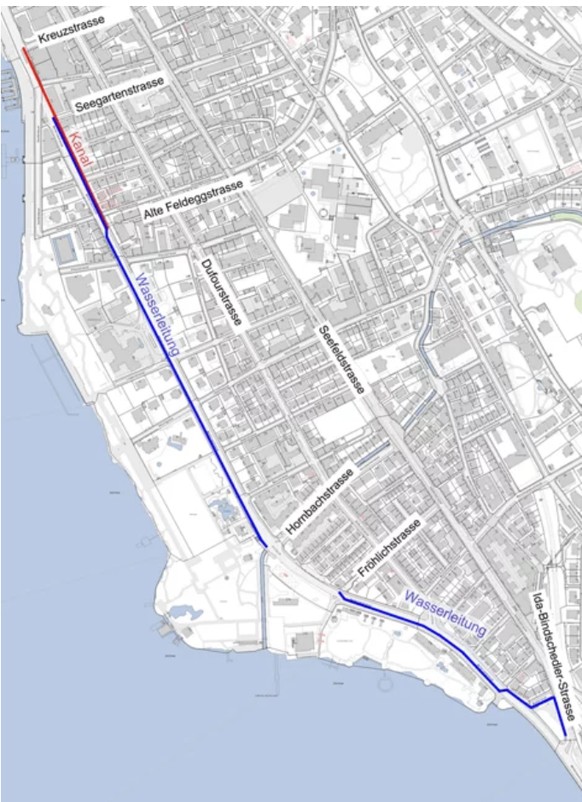 Der Abwasserkanal in der Bellerivestrasse wird zwischen der Kreuz- und Alte Feldstrasse auf einer Länge von 350 m erneuert. Die Wasserleitungen werden im Abschnitt Seegartenstrasse bis Ida-Bindschedle ...