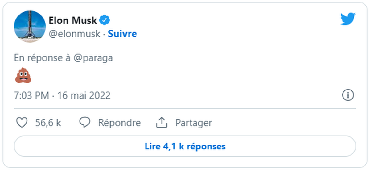 Tweet d'Elon Musk: caca.