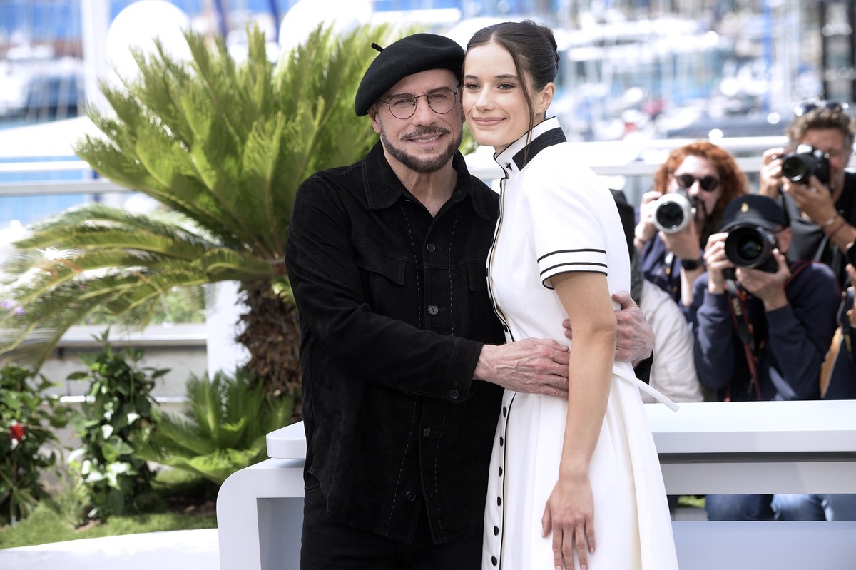 American actor and director John Travolta , American actress Ella Bleu Travolta at Propeller One-Way Night Coach photocall during the 2026 Cannes Film Festival in Cannes (France), May 16th, 2026 (Phot ...
