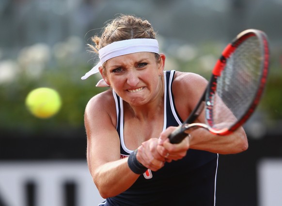 ROME, ITALY - MAY 12: Timea Bacsinszky of Switzerland in action during her match against Sabine Lisicki of Germany on Day Three of the The Internazionali BNL d&#039;Italia 2015 at the Foro Italico on  ...