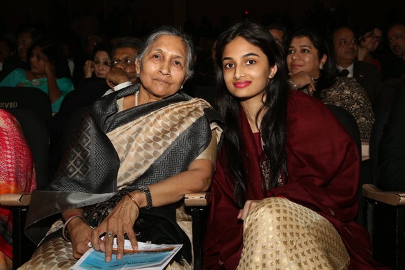 JSPL Foundation Rashtriya Swayamsiddh Samman Award Ceremony NEW DELHI, INDIA - JANUARY 14: Savitri Devi Jindal with her granddaughter Yashasvini Jindal during the JSPL Foundation Rashtriya Swayamsiddh ...