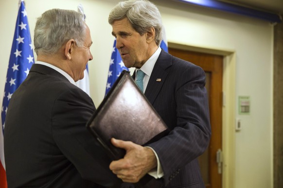 Israeli Prime Minister Benjamin Netanyahu (L) meets with U.S. Secretary of State John Kerry as they meet in Jerusalem March 31, 2014. Kerry broke from his travel schedule for the second time in a week ...