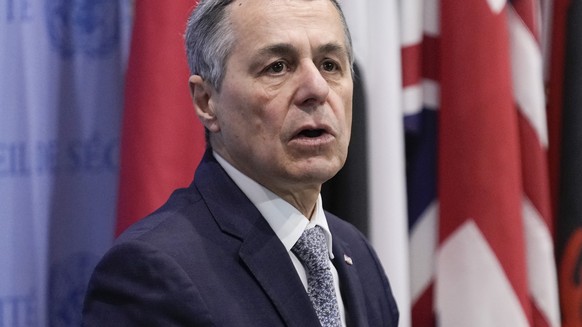 Swiss Foreign Minster Ignazio Cassis speaks to reporters after a Security Council meeting at United Nations headquarters, Tuesday, May 30, 2023. (AP Photo/Seth Wenig)
Ignazio Cassis
