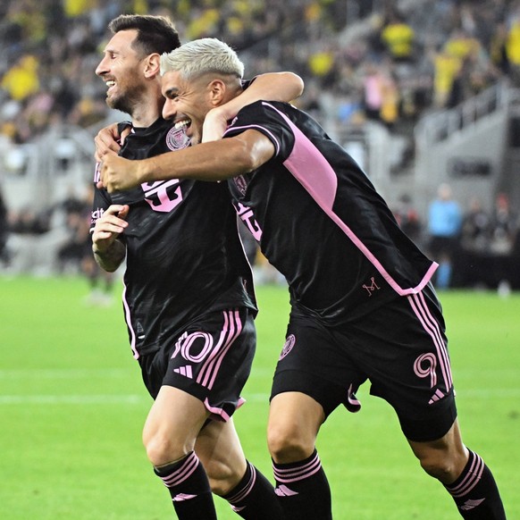 MLS, Fussball Herren, USA 2024: Inter Miami vs Columbus Crew OCT 2 October 2, 2024: Inter Miami forward Luis Suarez 9 celebrates his second half goal against the Columbus Crew with Inter Miami forward ...