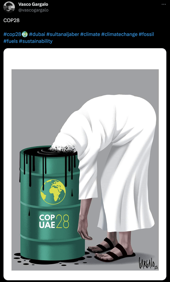 Karikatur zur Klimakonferenz in Dubai. COP28.