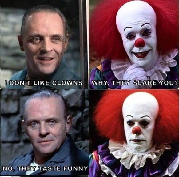Movie Memes IT Hannibal Lector https://www.reddit.com/r/moviememes/comments/uxe2qx/hannibal_lecter_vs_it_id_watch_that/