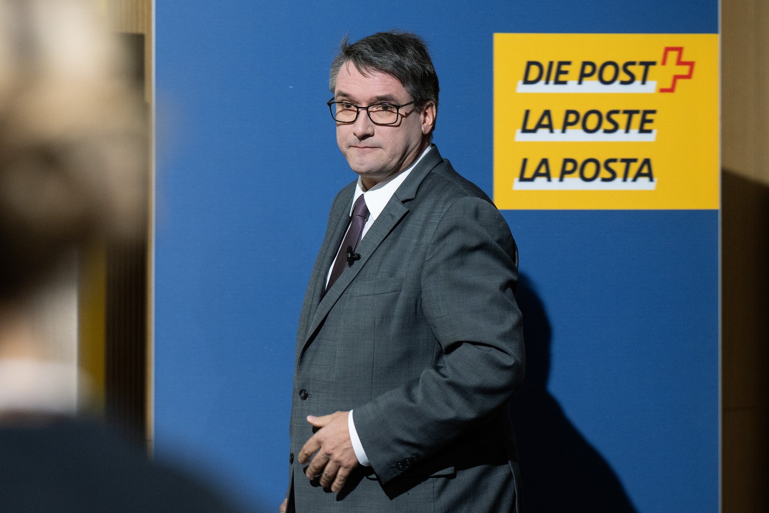 Christian Levrat, Praesident des Verwaltungsrats, Schweizerische Post, aeussert sich an der Bilanzmedienkonferenz der Schweizerischen Post und der PostFinance, am Donnerstag, 10. Maerz 2022, in Bern.  ...