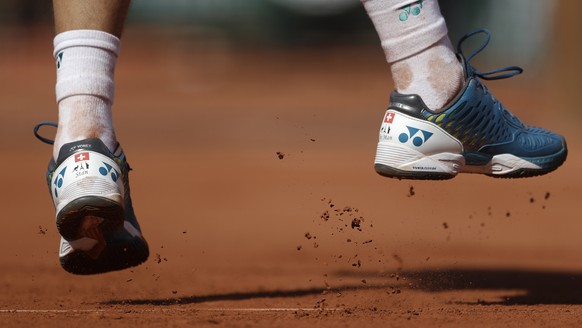 The shoes of Switzerland&#039;s Stan Wawrinka bear the national flag and read &quot;Stan the Man&quot; as he plays France&#039;s Gael Monfils in their fourth round match of the French Open tennis tour ...