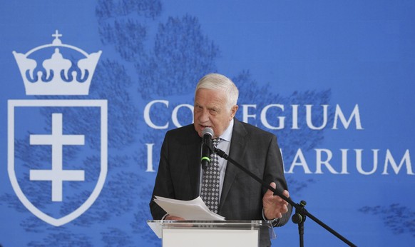 Vaclav Klaus, A former Czech prime minister and president, speaks at a conference inaugurating a conservative new university in Warsaw, Poland, Friday, May 28, 2021. The founders say the university is ...