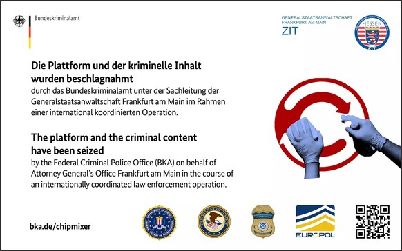 Auf der Tor-Webseite des Chipmixe-Dienstes wurde laut Europol-Mitteilung dieses Sicherstellungsbanner veröffentlicht.