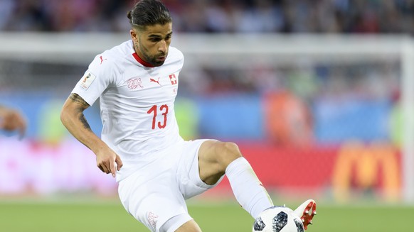 Switzerland&#039;s defender Ricardo Rodriguez controls a ball during the FIFA World Cup 2018 group E preliminary round soccer match between Switzerland and Serbia at the Arena Baltika Stadium, in Kali ...