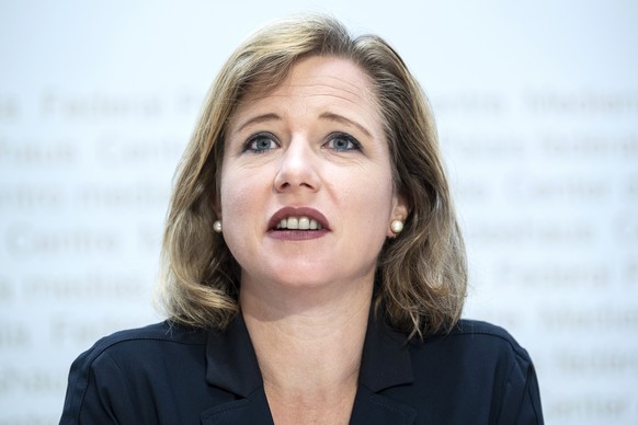 Nationalraetin Christa Markwalder, FDP-BE, aeussert sich an einer Medienkonferenz zur Abstimmungskampagne des liberalen Komitees zu den Kinderabzuegen, am Dienstag, 4. August 2020, in Bern (KEYSTONE/P ...