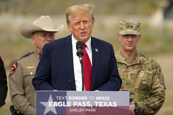 Republican presidential candidate former President Donald Trump speaks at Shelby Park during a visit to the U.S.-Mexico border, Thursday, Feb. 29, 2024, in Eagle Pass, Texas. (AP Photo/Eric Gay)