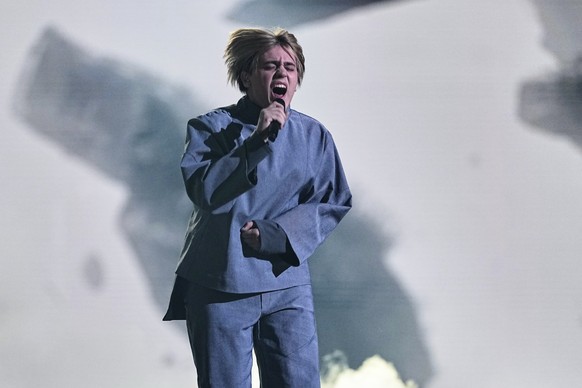 Katarsis from Lithuania performs the song &quot;Tavo Akys&quot; during the second semi-final of the 69th Eurovision Song Contest, in Basel, Switzerland, Thursday, May 15, 2025. (AP Photo/Martin Meissn ...