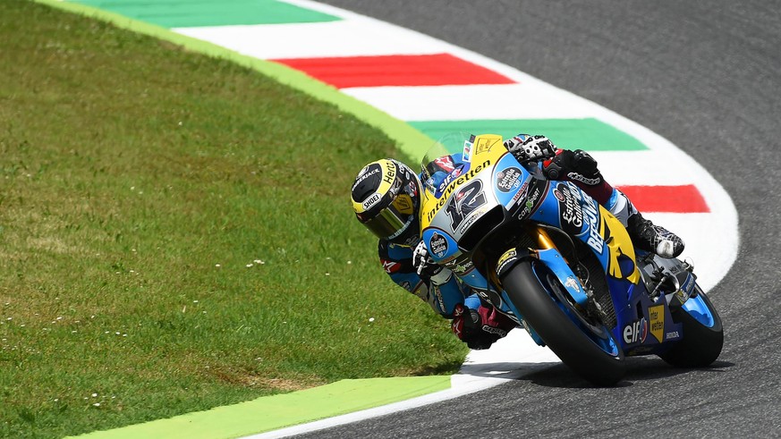 epa06778425 Swiss MotoGP rider Thomas Luethi of the EG 0,0 Marc VDS team in action during the free practice session at the Mugello circuit in Scarperia, central Italy, 01 June 2018. The Motorcycling G ...