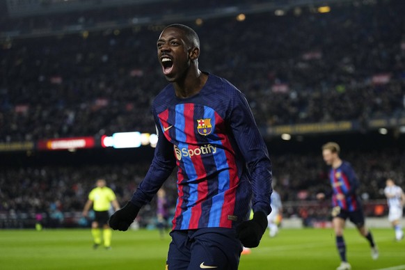 FC Barcelona, Barca v Real Sociedad - Copa Del Rey Quarter Final Ousmane Dembele right winger of Barcelona and France celebrates after scoring his sides first goal during the Copa Del Rey Quarter Fina ...