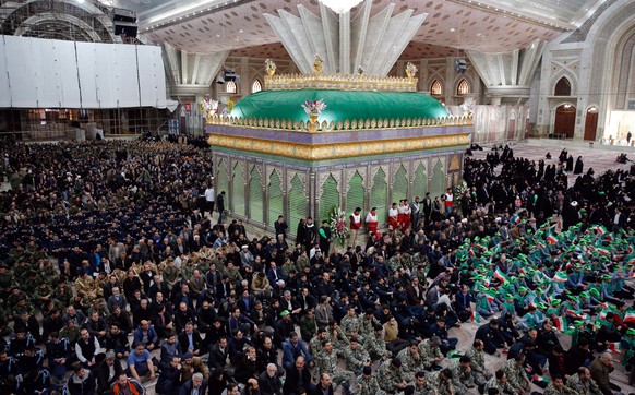 epa07335706 Iranians gather inside the shrine of Iran&#039;s late founder of the Islamic Republic, Ayatollah Ruhollah Khomeini on the occasion of the 40th anniversary of Khomeini&#039;s return from ex ...