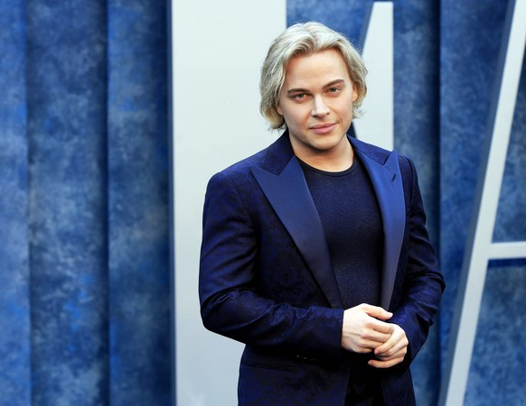epa10519608 Ronan Farrow arrives at the 2023 Vanity Fair Oscar Party following the 95th Annual Academy Awards, at the Wallis Annenberg Center for the Performing Arts in Beverly Hills, California...